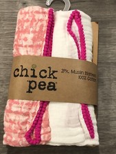 Chick Pea Baby Muslin Cotton Swaddle Blankets Pink Tie Dye Crumple Pom Pom Trim