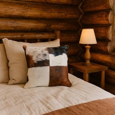 Set of 2 Cowhide Pillow Cover Real Leather We...