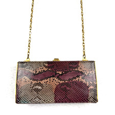 Vintage Bags by Varon Women's Purple Snakeskin Clutch Purse Bag Chain Strap