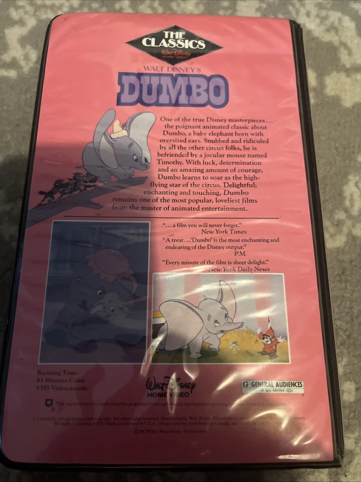 Dumbo (VHS, 1941) Disney Rare Original Black Diamond Release Black Clamshell - Imagem 2 de 4
