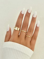 Womens Fashion Rings Set Geometric Wave Hollow Zinc Alloy Rings For Women