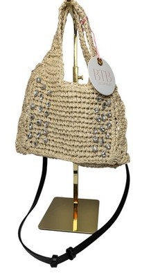 NWT BTB Los Angeles Straw Bag Crystal Gemstone Embellished Crossbody Purse Nice!