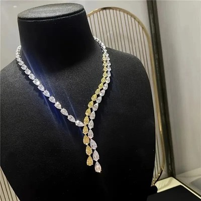 20Ct Pear Cut Lab Created Diamond Women's Tennis Necklace 14k White Gold Plated
