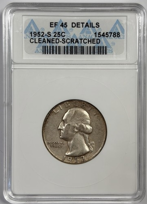 #ad 1952 S 25c Silver Washington Quarter ANACS Old Soapbox Holder Details Coin $37.00