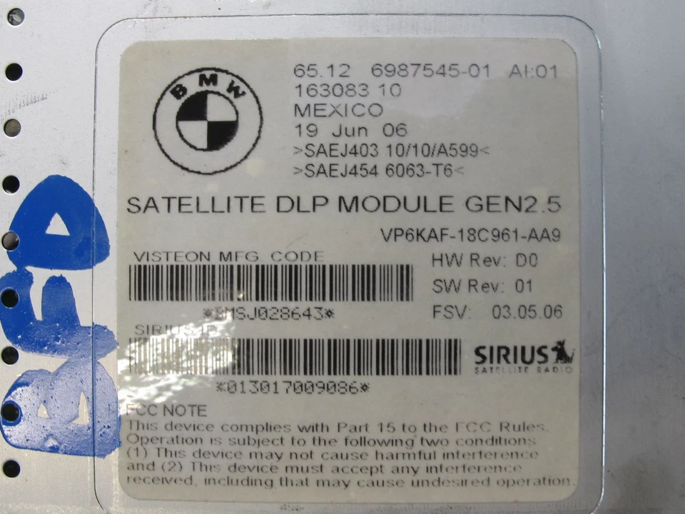 2006-2007 BMW E60 M5 SIRIUS SATELLITE RADIO RECEIVER MODULE 6987545 - Image 3 of 4