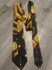 Hermes Paris Silk Tie Black Gold Equestrian Horse Carriage Pattern France 100% S