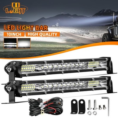 2x 10'' Slim LED Light Bar Spot Flood Combo Work Offroad SUV Driving ATV 12''+Wire