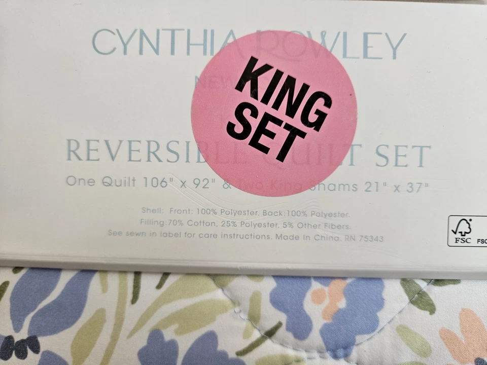 NIP Cynthia Rowley Reversible Multi- Color Floral King Quilt Set 3pc Stripes - Image 4 of 4