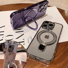 Luxury Plating Case for iPhone 16 15 14 13 12 11 Pro Max MagSafe Ring Stand