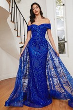 OFF THE SHOULDER LACE GOWN WITH OVER SKIRT CDJ836