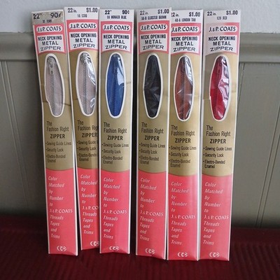 J & P Coats Clark Vtg Neck Dress  Metal Zippers  22'' Assorted Colors Lot Of 6