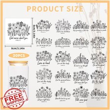 CRASHOT UV DTF Flower Bible Cup Wraps 20 Sheet Black Floral Christian Decals