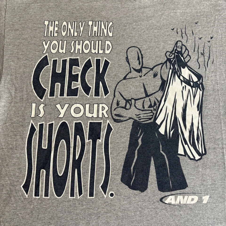 Vintage And1 Trash Talk T-shirt Basketball Check Your Shorts Size XL Grey Y2K - Image 2 of 4