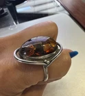 Vintage Baltic Amber Large Cabochon 925 Sterling Silver Ring Size 8
