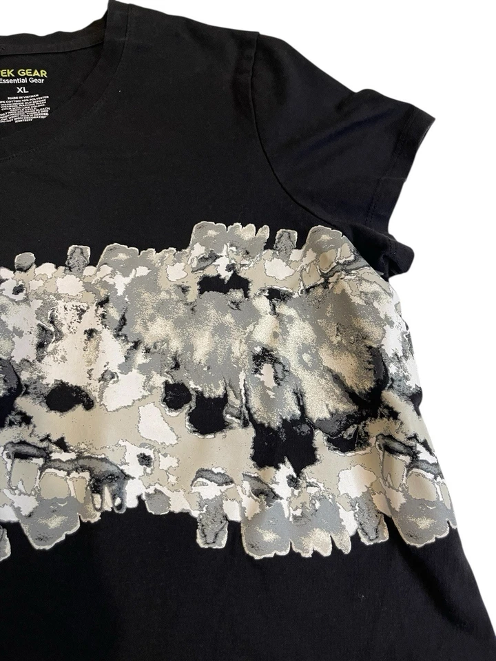 Camiseta Tek Gear Top Mujer Abstracta Floral Manga Corta Negra/Blanca XL Foto 3 de 4