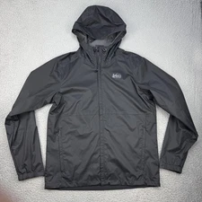 REI Co-op Jacket Mens Medium Black Hooded Rain Shell Windbreaker Hiking Outdoor