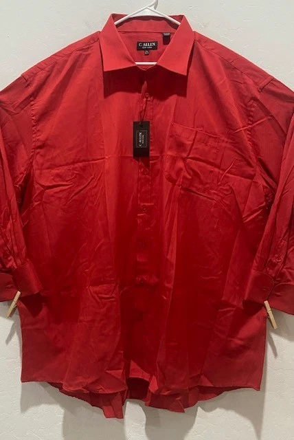 Camisa social masculina manga longa C. Allen NY tamanho 20.5 36/37 5XL punho francês vermelha nova com etiquetas - Imagem 4 de 4