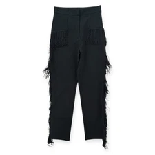 Zara Basic Collection Fringe Trim Pants Womens Small High Waist Black NWT