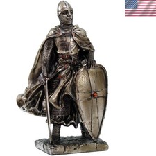 Exquisite 7-Inch Silver Finished Crusader Knight Statue - Indoor Decoration