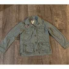 OshKosh Bgosh Girls Olive Green Utility Field Jacket Floral Embroidery Size 8