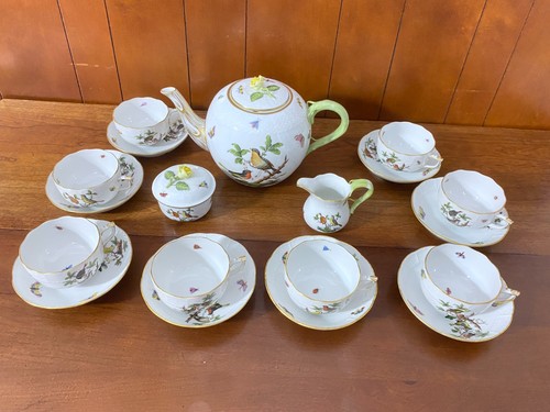 Herend Rothschild Birds" tea service for 8, teapot, cups, creamer, sugar, MINT - Picture 2 of 24