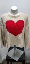 POL Cream & Bright Red Heart 3/4 Sleeve Sweater Sz S Slouchy Flirty EUC 