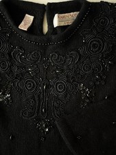 VTG Karen Scott Evening Sweater Women S Black Beads Silk Lambwool Angora Blend