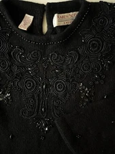 VTG Karen Scott Evening Sweater Women S Black Beads Silk  Lambwool Angora Blend