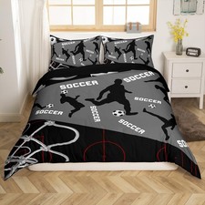 Soccer Duvet Cover for Boys Teens,Grey and Black Bedding Set Full Size,Soccer...