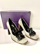 Vintage PRADA Canvas & Leather Block Heel Pumps with Tassel EU 37.5