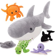 23" Shark Stuffed Animal Set, Soft 5-in-1 Ocean Creature Plush, Large Whale S...
