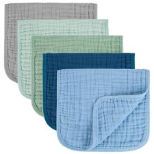 MIGIOL Baby Burp Cloth 100% Cotton 10X20 Inches, Blue & Green 5 Pieces 