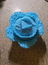 Rare Vintage Jadeite Glass Blue Cabbage Bowl With lid By Martha Stewart