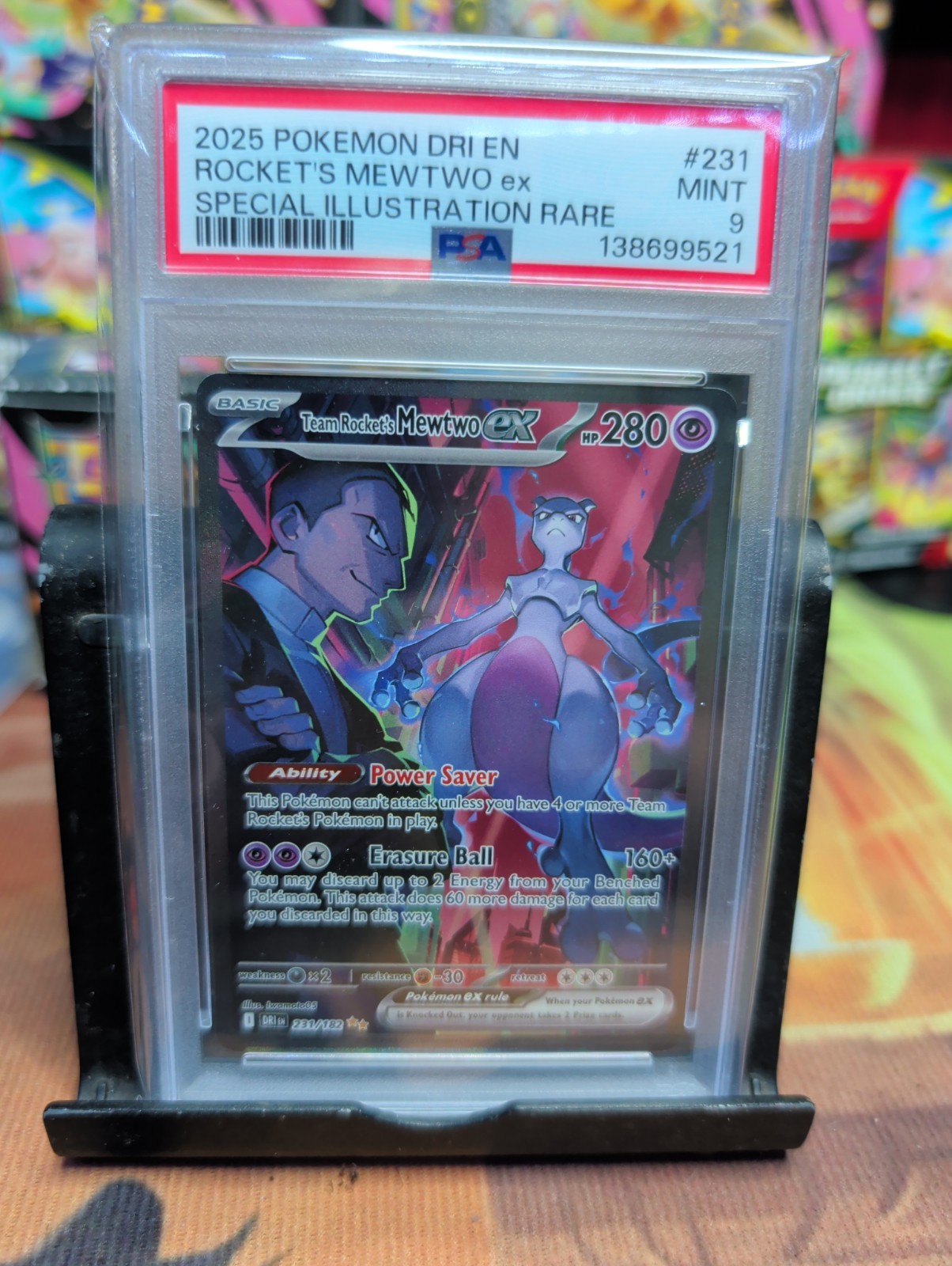 Pokemon TCG Team Rocket's Mewtwo ex 231/182 Destined Rivals SIR Holo PSA 9