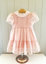 Vintage Polly Flinders Hand Smocked Ruffle Lacey Dress Girls Size 3T Pink