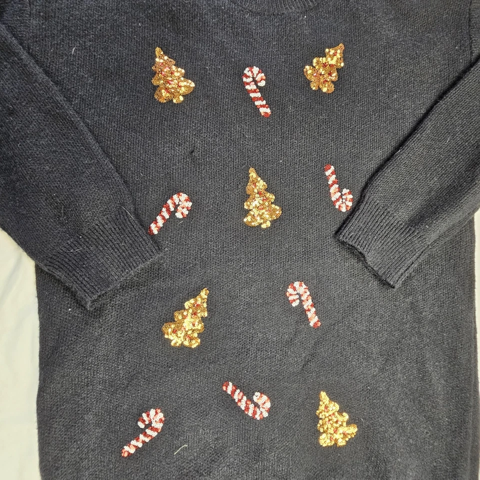 Forever 21 Negro Navidad Suéter Tejido Vestido Manga Larga Mujer XL Lentejuelas Foto 3 de 4