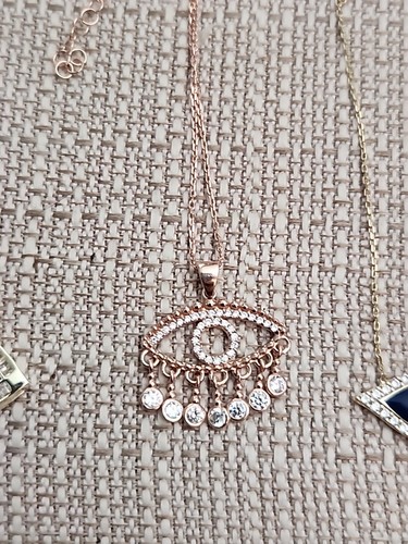 925 Sterling Silver Gold Vermeil Evil Eye Pendant Necklace Lot Of Three - Picture 3 of 7