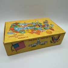 USA Map Yellow Pencil School Box Vintage 1980’s Supplies Cardboard