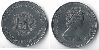 REINO UNIDO. MONEDA CROWN 1972. 25 PENCE. 1947 1972 25º BODA ISABEL II