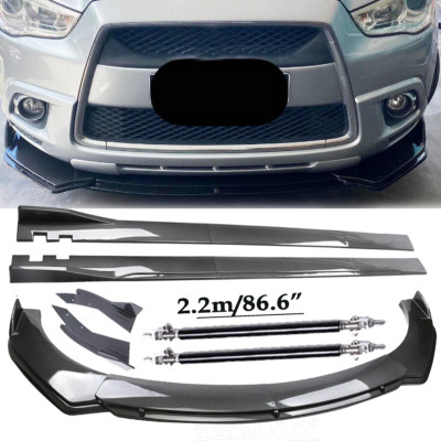 Carbon Fiber Front Bumper Lip Spoiler 86.6'' Side Skirt Kit For Mitsubishi ASX