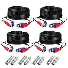 4-Pack 60ft Black Pre-Made All-in-One BNC Male to Male Video and Power Cable ...