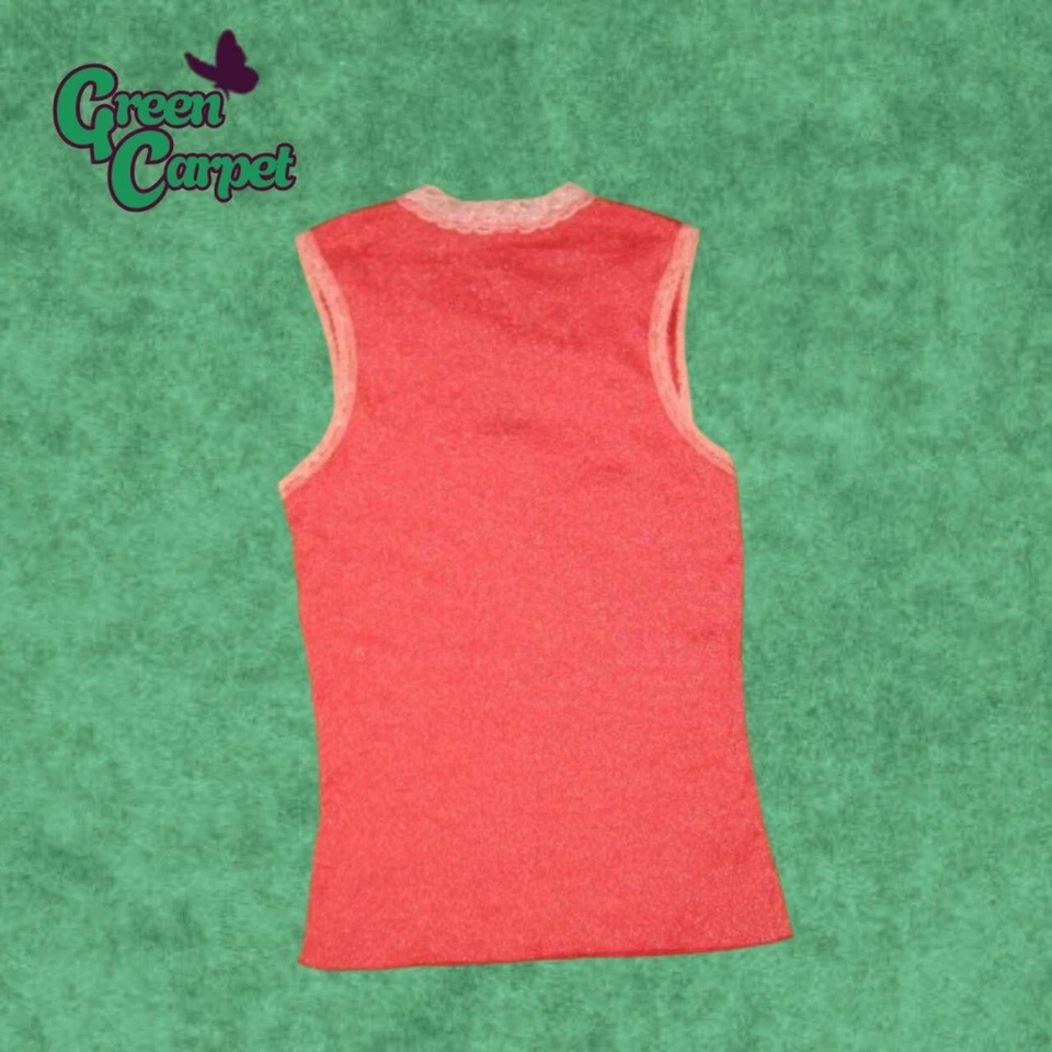 pink lace tanktop 90s 80s vintage size small made in usa - Image 2 of 4