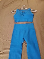 Workout Outfits for Women 2 Piece Ribbed Seamless Crop Tank High Waist Yoga Legg