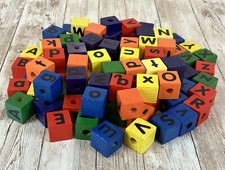 Wooden Alphabet 7/8" Square Lacing Beads 104 Uppercase Lowercase Letter Alphabet