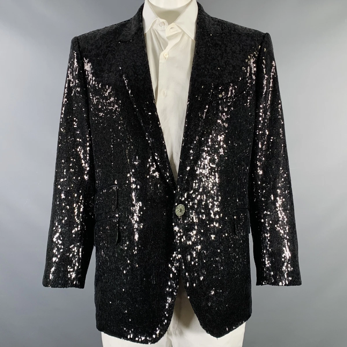 BILLIONAIRE COUTURE Taille 48 Noir Paillete Polyester Pic Revers Manteau Sport eBay