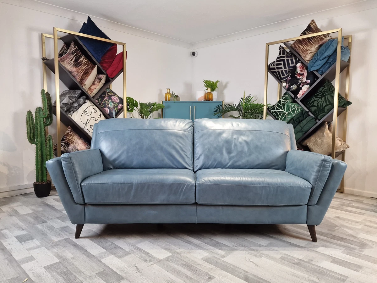 Fellini 3 Seat Leather Sofa Alaska Steel Blue