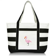DALIX Flamingo Striped Canvas Tote Bag Premiu...