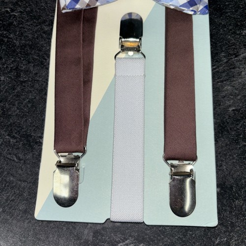 Dillards Class Club Suspender Bow Tie Set for Toddler Kids Brown Blue Stars $26 - Picture 3 of 4