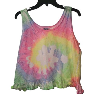 TRENDS Tie Dye Tank Top Sleeveless Ruffle Hem Casual Trendy Top