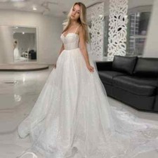 Glitter A-Line Wedding Dresses Spaghetti Straps Sweetheart Bridal Gowns Train